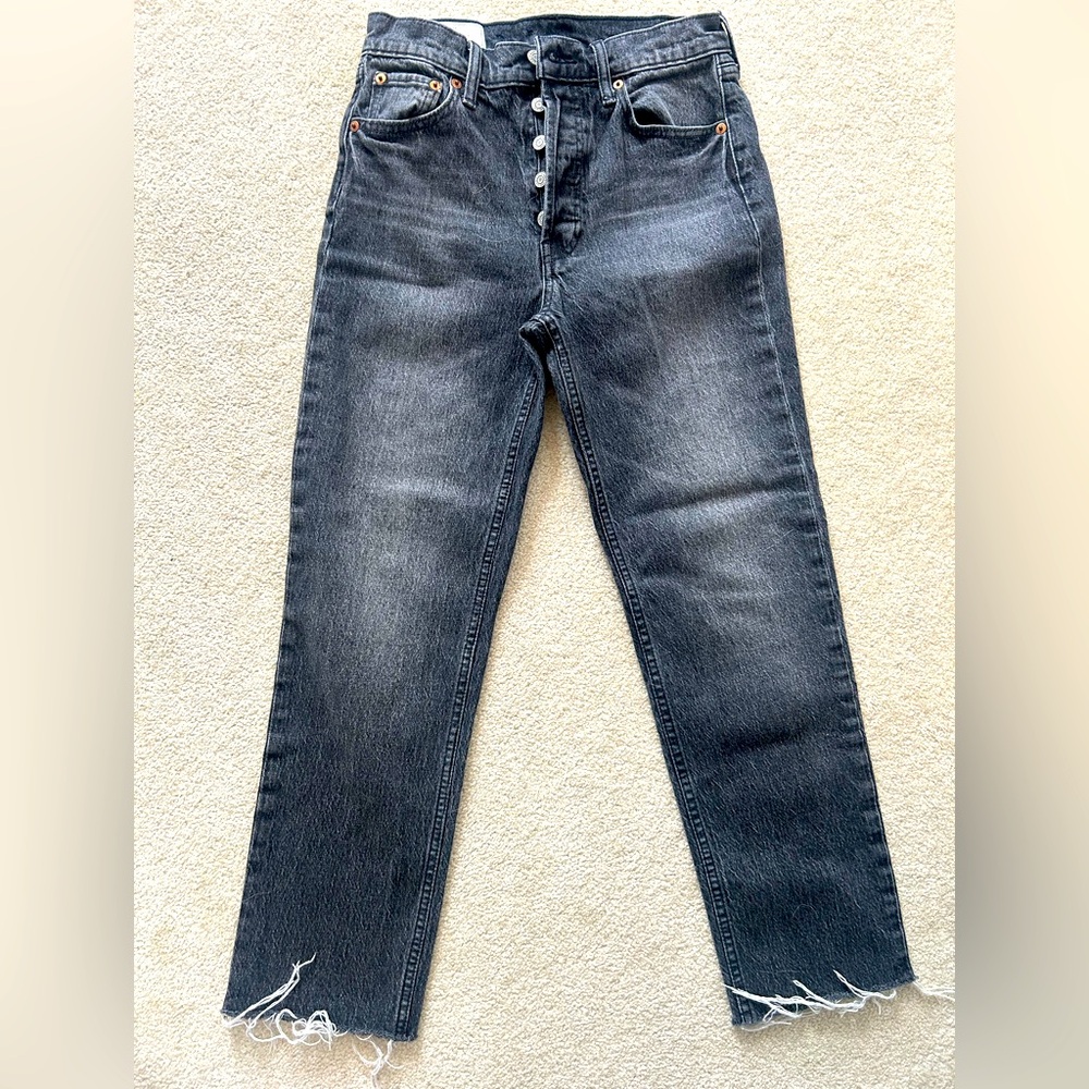 GAP Gray Straight Jeans with Distressed Hem